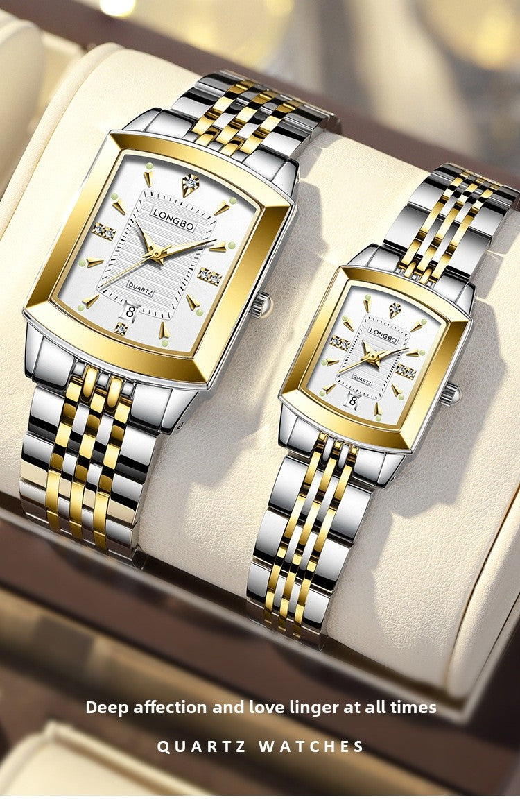 Quartz Watch Unisex With Stainless Steel Strap, Butterfly Double Snap Buckle, Tempered Glass Mirror, Pointer Display