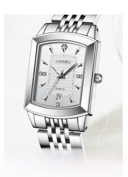 Quartz Watch Unisex With Stainless Steel Strap, Butterfly Double Snap Buckle, Tempered Glass Mirror, Pointer Display