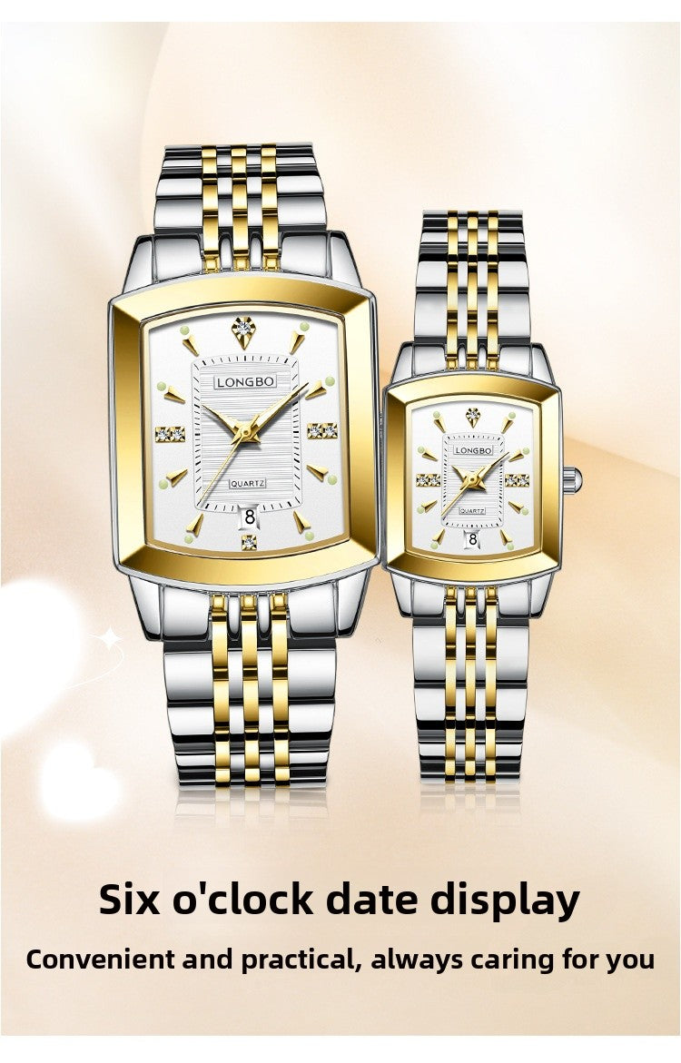 Quartz Watch Unisex With Stainless Steel Strap, Butterfly Double Snap Buckle, Tempered Glass Mirror, Pointer Display