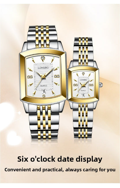 Quartz Watch Unisex With Stainless Steel Strap, Butterfly Double Snap Buckle, Tempered Glass Mirror, Pointer Display
