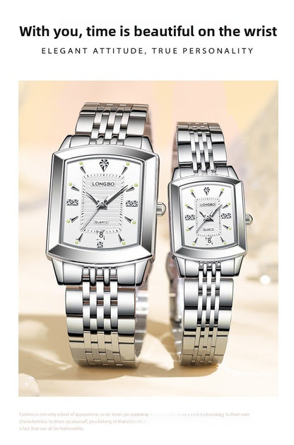 Quartz Watch Unisex With Stainless Steel Strap, Butterfly Double Snap Buckle, Tempered Glass Mirror, Pointer Display