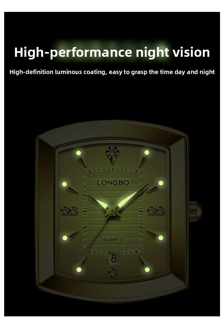 Quartz Watch Unisex With Stainless Steel Strap, Butterfly Double Snap Buckle, Tempered Glass Mirror, Pointer Display