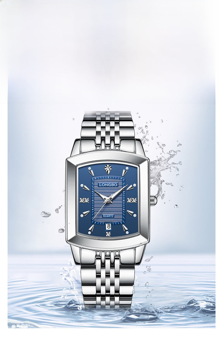 Quartz Watch Unisex With Stainless Steel Strap, Butterfly Double Snap Buckle, Tempered Glass Mirror, Pointer Display