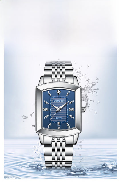 Quartz Watch Unisex With Stainless Steel Strap, Butterfly Double Snap Buckle, Tempered Glass Mirror, Pointer Display