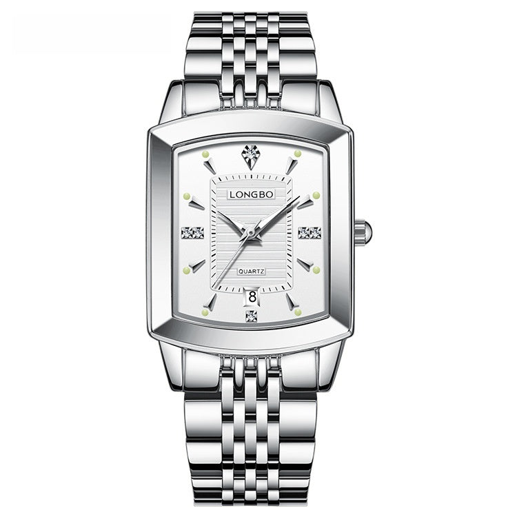 Quartz Watch Unisex With Stainless Steel Strap, Butterfly Double Snap Buckle, Tempered Glass Mirror, Pointer Display