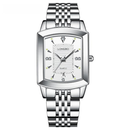 Quartz Watch Unisex With Stainless Steel Strap, Butterfly Double Snap Buckle, Tempered Glass Mirror, Pointer Display