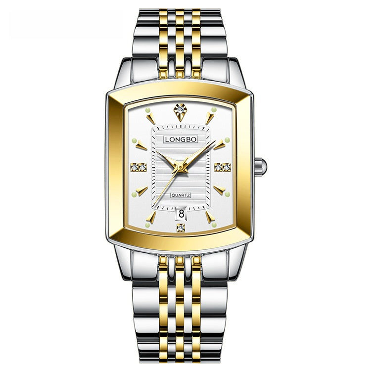 Quartz Watch Unisex With Stainless Steel Strap, Butterfly Double Snap Buckle, Tempered Glass Mirror, Pointer Display