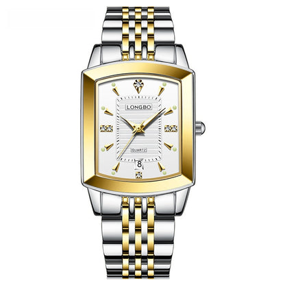 Quartz Watch Unisex With Stainless Steel Strap, Butterfly Double Snap Buckle, Tempered Glass Mirror, Pointer Display