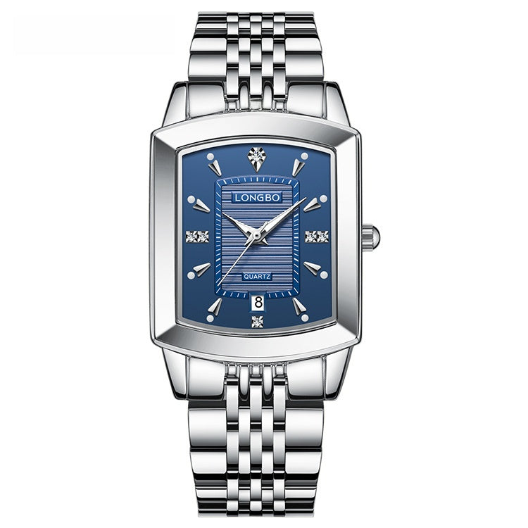 Quartz Watch Unisex With Stainless Steel Strap, Butterfly Double Snap Buckle, Tempered Glass Mirror, Pointer Display