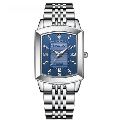 Quartz Watch Unisex With Stainless Steel Strap, Butterfly Double Snap Buckle, Tempered Glass Mirror, Pointer Display