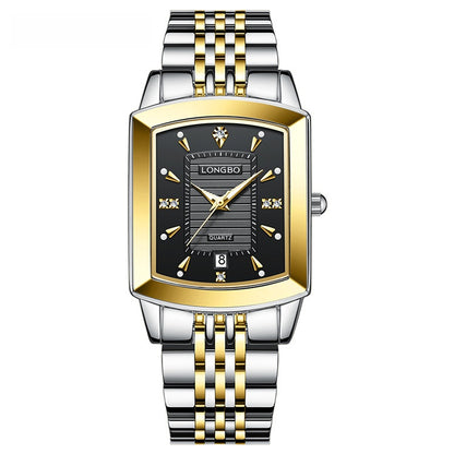 Quartz Watch Unisex With Stainless Steel Strap, Butterfly Double Snap Buckle, Tempered Glass Mirror, Pointer Display
