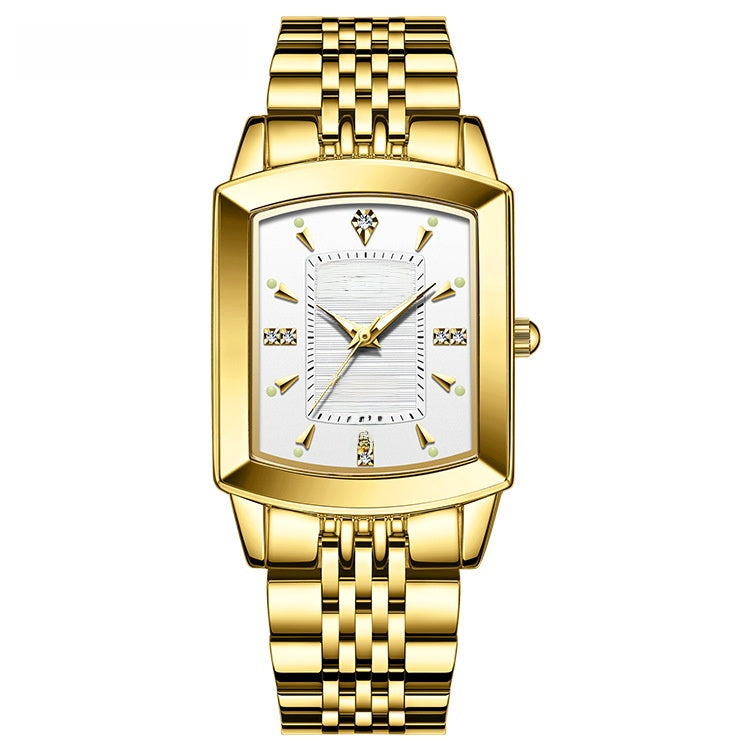 Quartz Watch Unisex With Stainless Steel Strap, Butterfly Double Snap Buckle, Tempered Glass Mirror, Pointer Display