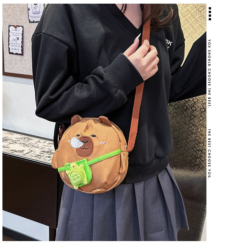 Capybara Round Oxford Cloth Crossbody Bag For Kids, Suitable For All Seasons