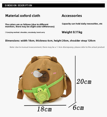 Capybara Round Oxford Cloth Crossbody Bag For Kids, Suitable For All Seasons