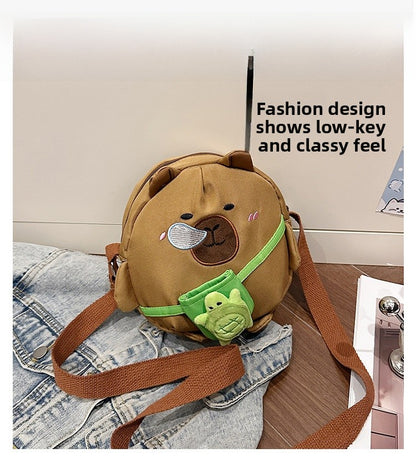 Capybara Round Oxford Cloth Crossbody Bag For Kids, Suitable For All Seasons