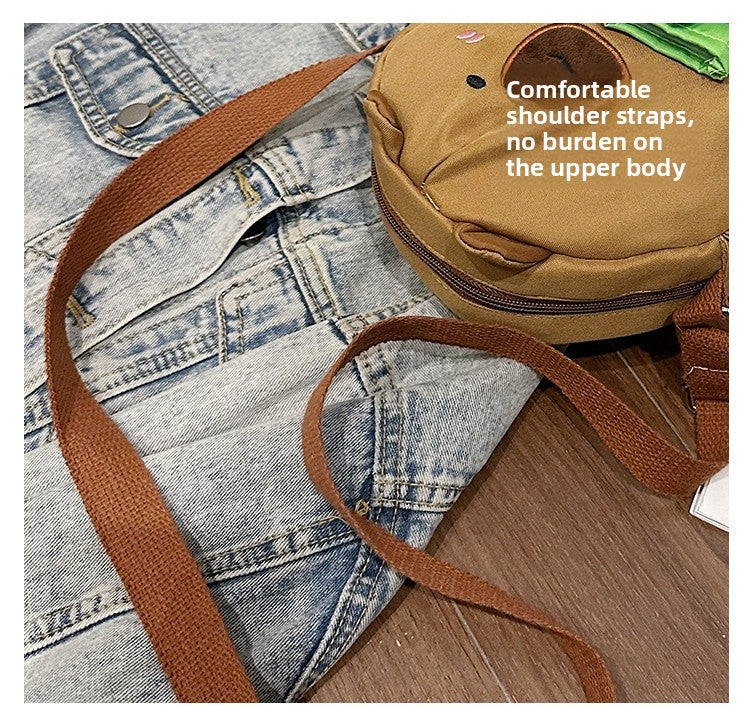 Capybara Round Oxford Cloth Crossbody Bag For Kids, Suitable For All Seasons