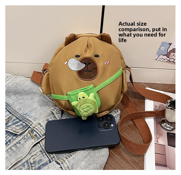 Capybara Round Oxford Cloth Crossbody Bag For Kids, Suitable For All Seasons