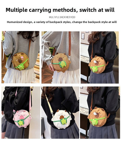 Capybara Round Oxford Cloth Crossbody Bag For Kids, Suitable For All Seasons