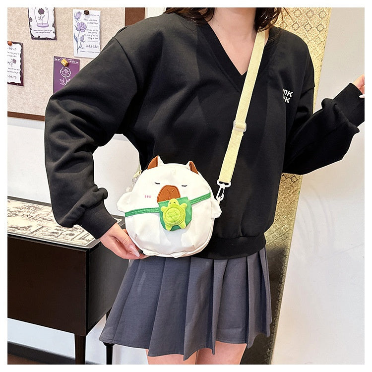 Capybara Round Oxford Cloth Crossbody Bag For Kids, Suitable For All Seasons