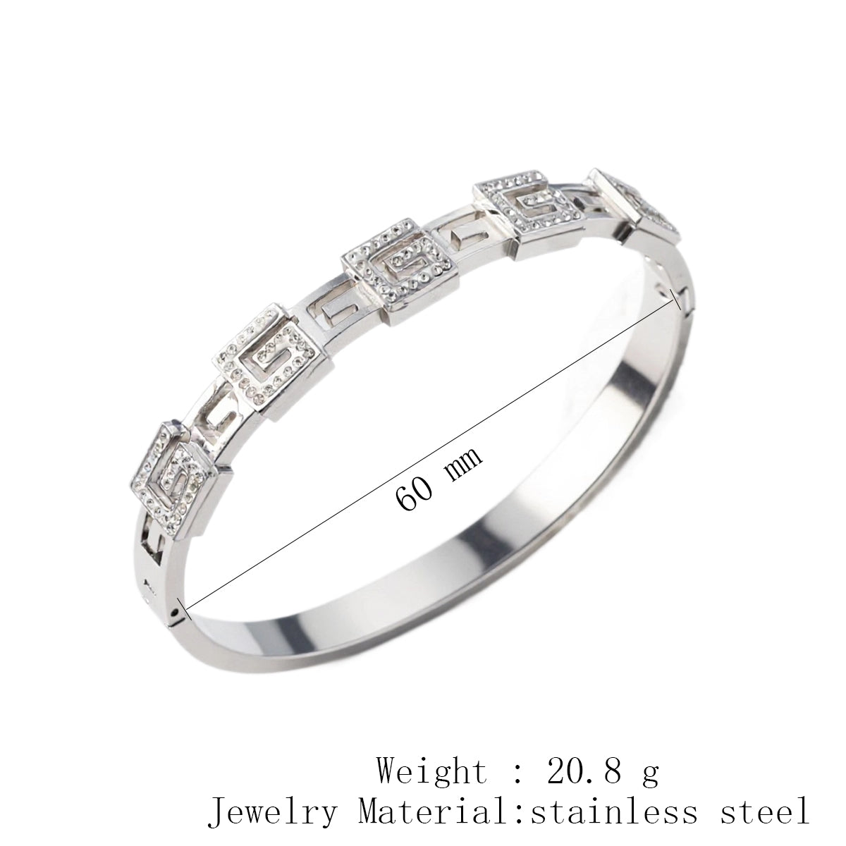 Polished Geometric Bangle For Women Made Of 304 Stainless Steel With 18K Real Gold Plating And Rhinestone Inlay