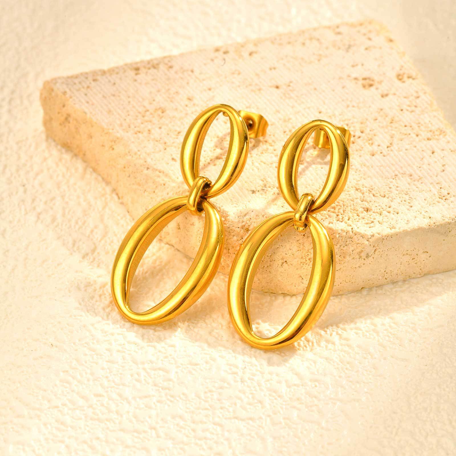 Round Stud Earrings For Women Featuring Waterproof Non Tarnish 304 Stainless Steel With 18K Real Gold Plated PVD Coating