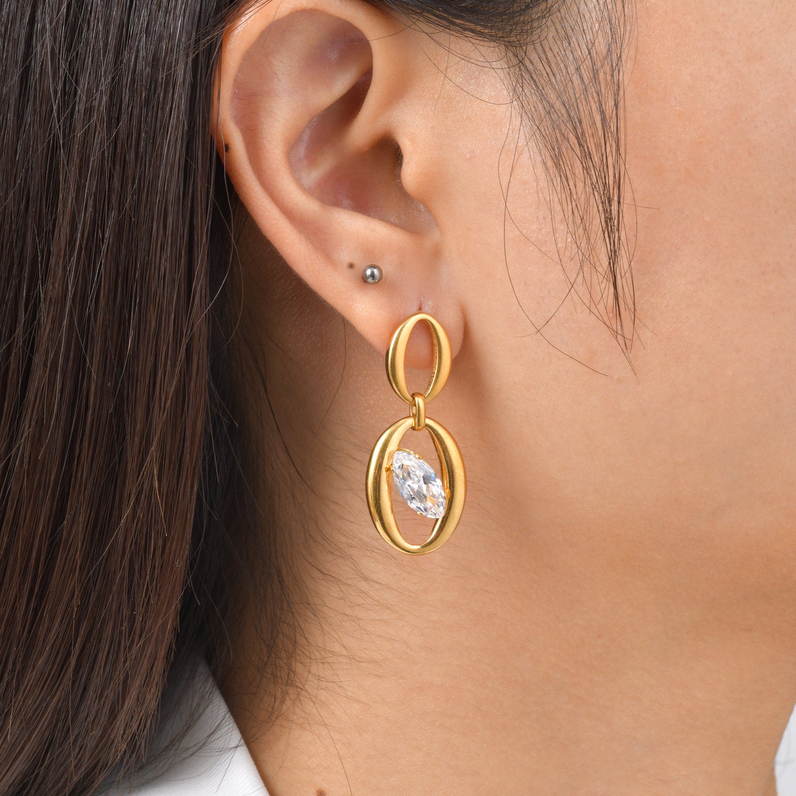 Round Stud Earrings For Women Featuring Waterproof Non Tarnish 304 Stainless Steel With 18K Real Gold Plated PVD Coating