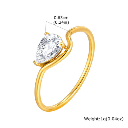 Water Droplets Open Rings For Women In 304 Stainless Steel Featuring Electroplated 18K Real Gold Plated With Rhinestones