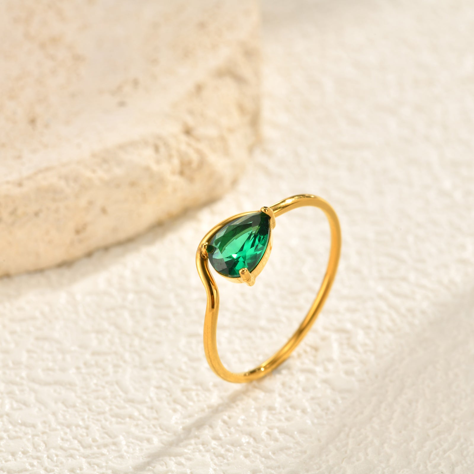 Water Droplets Open Rings For Women In 304 Stainless Steel Featuring Electroplated 18K Real Gold Plated With Rhinestones