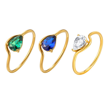 Water Droplets Open Rings For Women In 304 Stainless Steel Featuring Electroplated 18K Real Gold Plated With Rhinestones