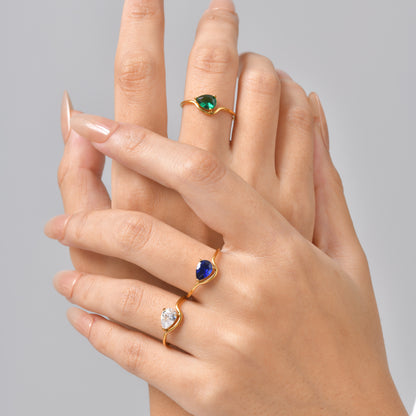 Water Droplets Open Rings For Women In 304 Stainless Steel Featuring Electroplated 18K Real Gold Plated With Rhinestones