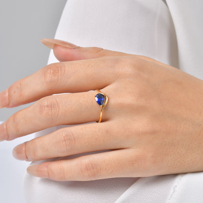 Water Droplets Open Rings For Women In 304 Stainless Steel Featuring Electroplated 18K Real Gold Plated With Rhinestones