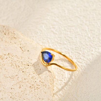 Water Droplets Open Rings For Women In 304 Stainless Steel Featuring Electroplated 18K Real Gold Plated With Rhinestones