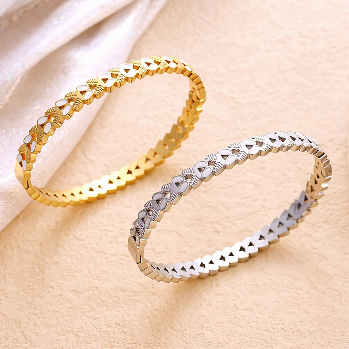 Polished Geometric Bangle For Women In 304 Stainless Steel With 18K Real Gold Plated PVD Coating