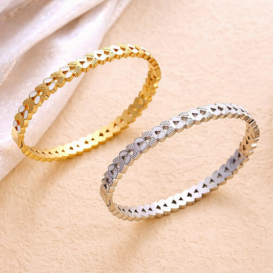 Polished Geometric Bangle For Women In 304 Stainless Steel With 18K Real Gold Plated PVD Coating