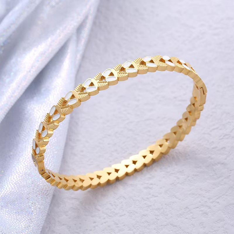 Polished Geometric Bangle For Women In 304 Stainless Steel With 18K Real Gold Plated PVD Coating
