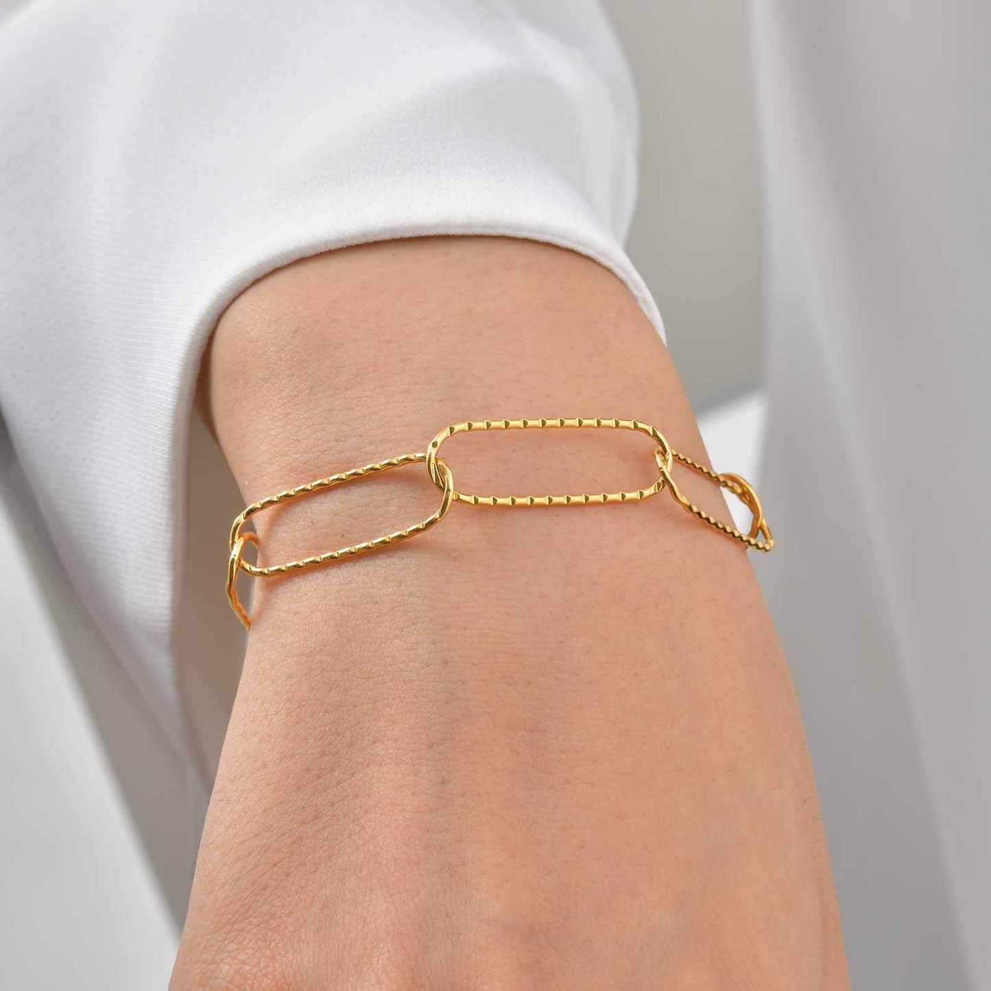 Portrait For Bracelets Casual Style 304 Stainless Steel With 18K Real Gold Plated Paperclip Chain