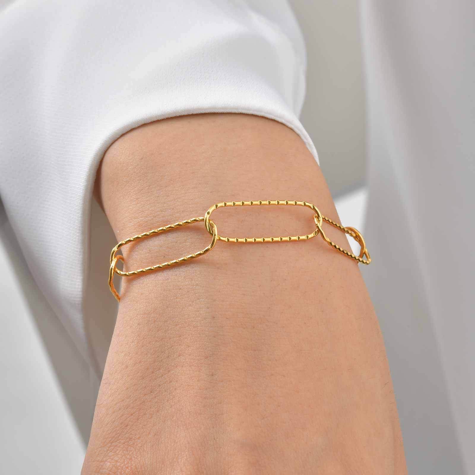 Portrait For Bracelets Casual Style 304 Stainless Steel With 18K Real Gold Plated Paperclip Chain