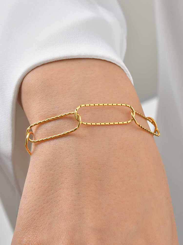 Portrait For Bracelets Casual Style 304 Stainless Steel With 18K Real Gold Plated Paperclip Chain