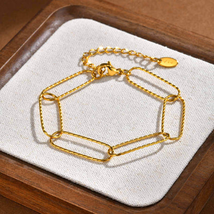 Portrait For Bracelets Casual Style 304 Stainless Steel With 18K Real Gold Plated Paperclip Chain