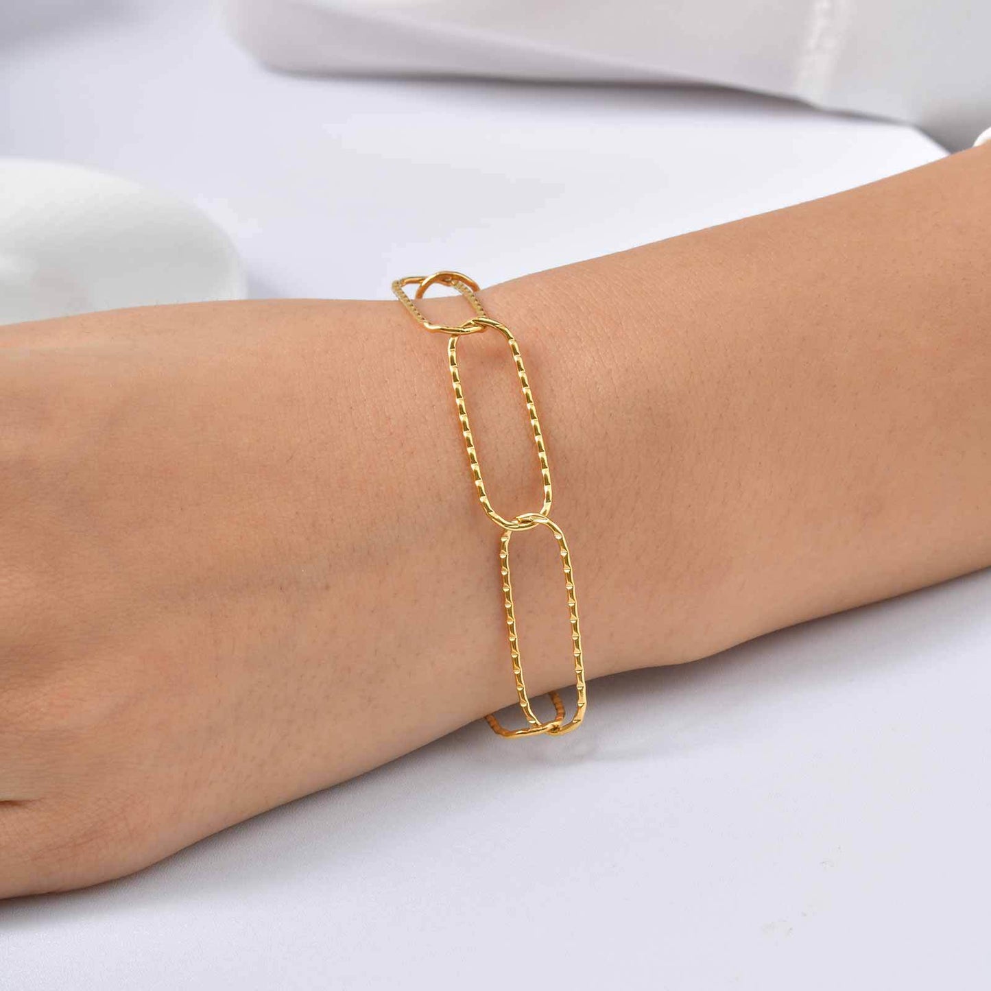 Portrait For Bracelets Casual Style 304 Stainless Steel With 18K Real Gold Plated Paperclip Chain