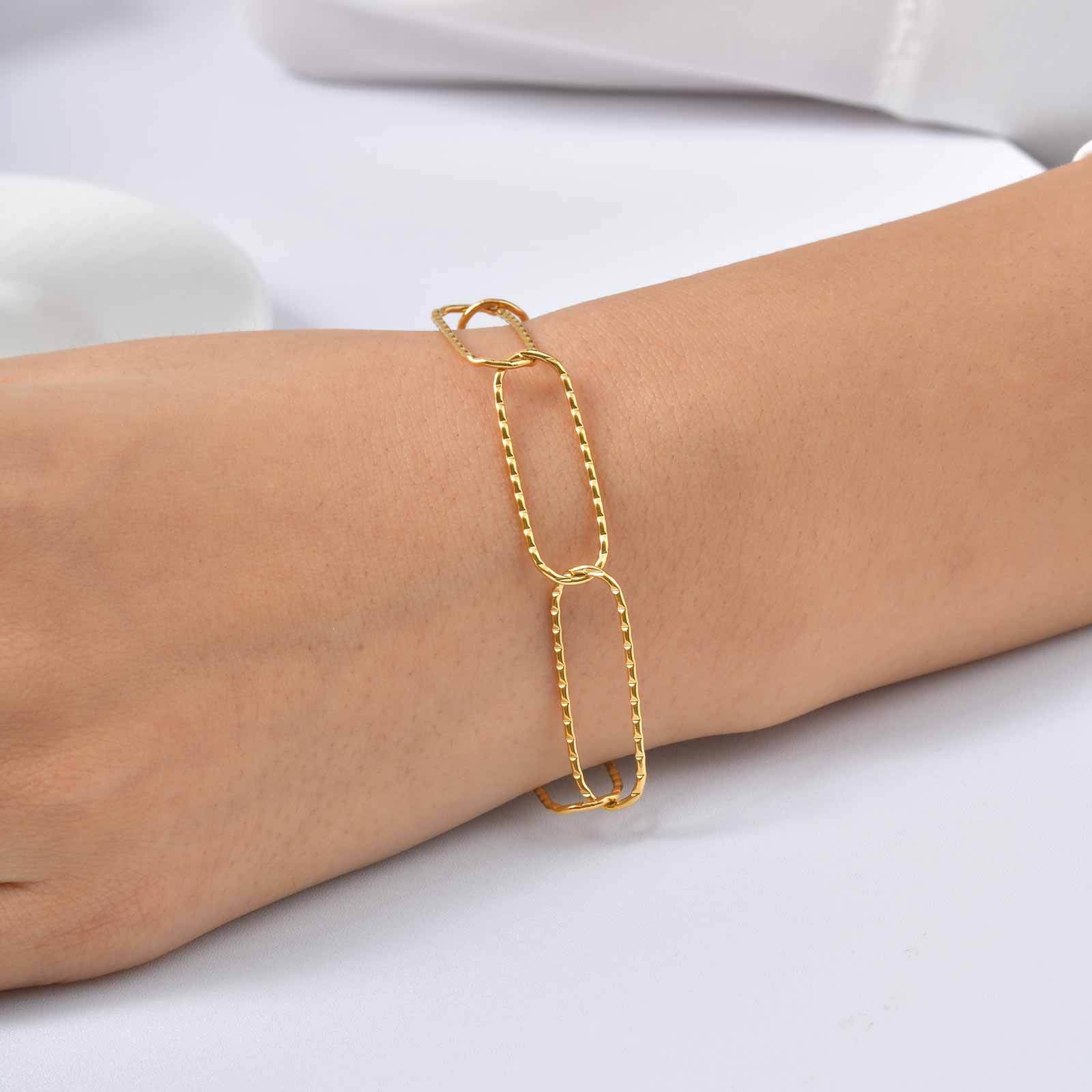 Portrait For Bracelets Casual Style 304 Stainless Steel With 18K Real Gold Plated Paperclip Chain