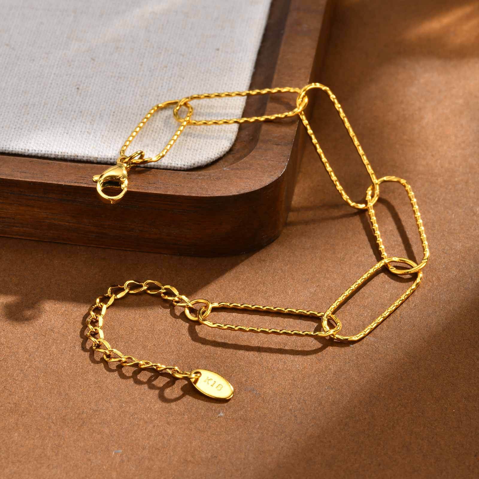 Portrait For Bracelets Casual Style 304 Stainless Steel With 18K Real Gold Plated Paperclip Chain