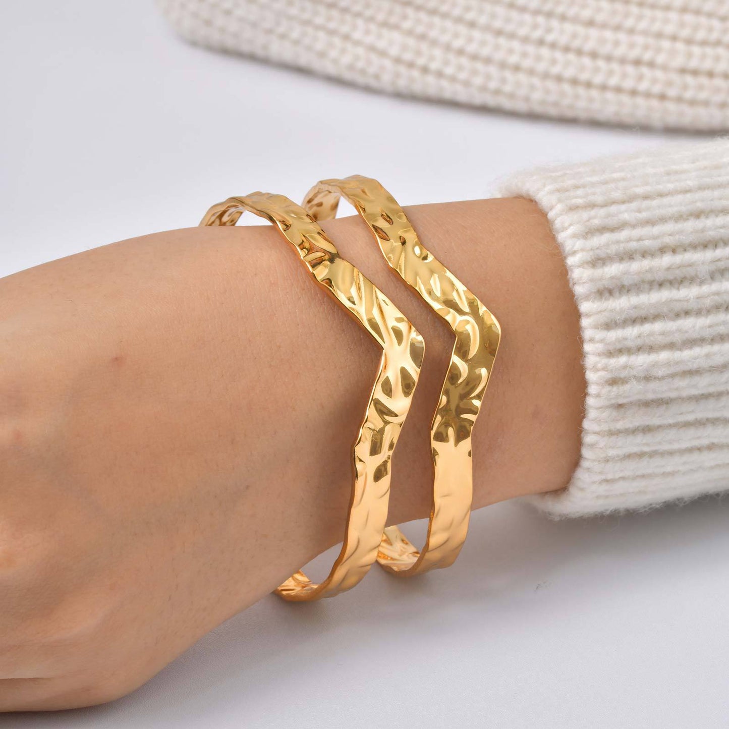 For Women Geometric Bangle Bracelet In 304 Stainless Steel Featuring Electroplated 18K Real Gold Plated Finish With Rhinestones