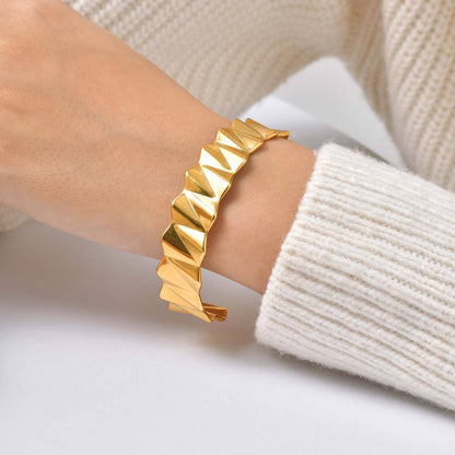 For Women Geometric Bangle Bracelet In 304 Stainless Steel Featuring Electroplated 18K Real Gold Plated Finish With Rhinestones