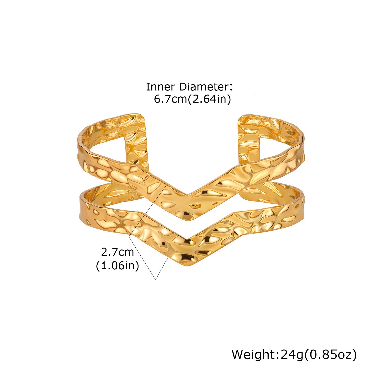 For Women Geometric Bangle Bracelet In 304 Stainless Steel Featuring Electroplated 18K Real Gold Plated Finish With Rhinestones