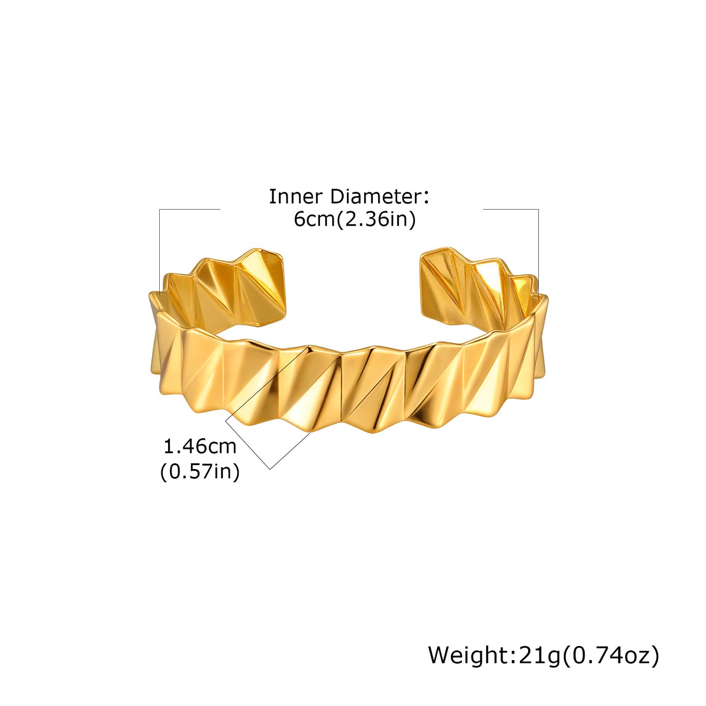 For Women Geometric Bangle Bracelet In 304 Stainless Steel Featuring Electroplated 18K Real Gold Plated Finish With Rhinestones