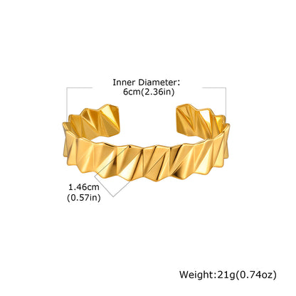 For Women Geometric Bangle Bracelet In 304 Stainless Steel Featuring Electroplated 18K Real Gold Plated Finish With Rhinestones