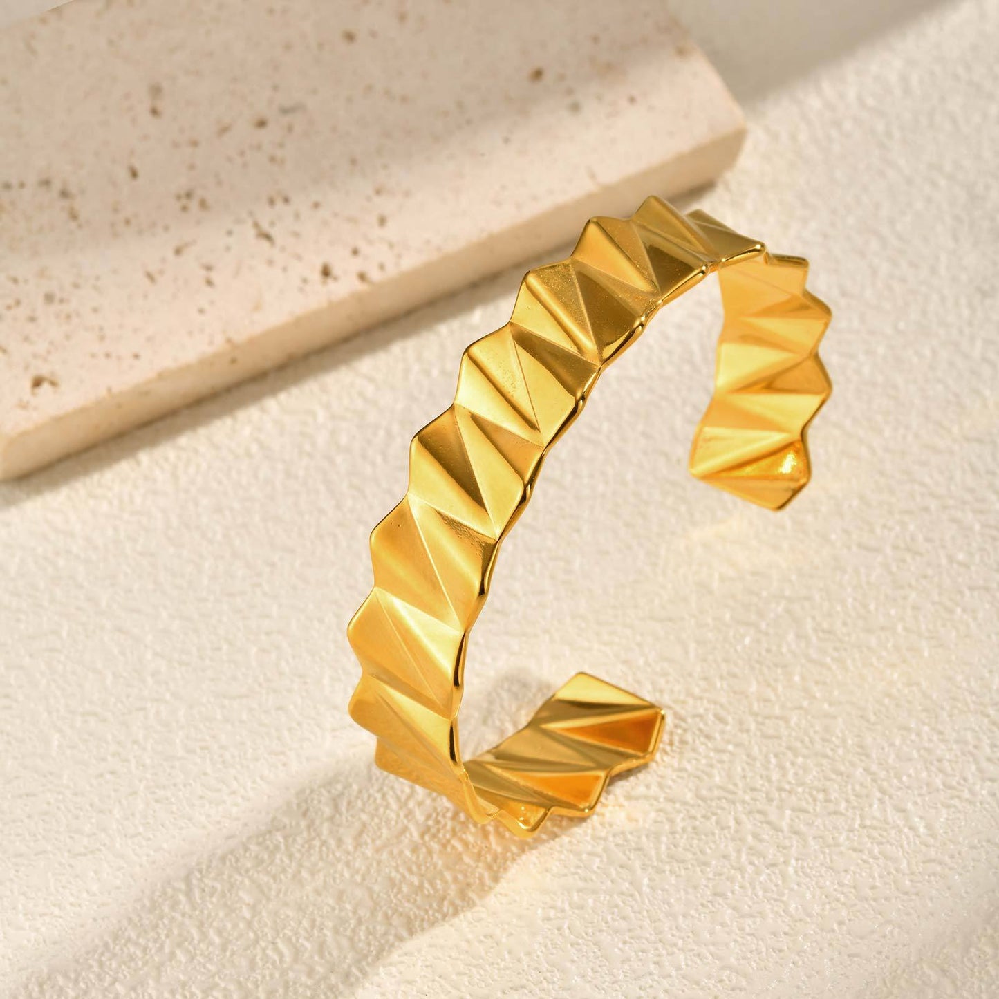 For Women Geometric Bangle Bracelet In 304 Stainless Steel Featuring Electroplated 18K Real Gold Plated Finish With Rhinestones