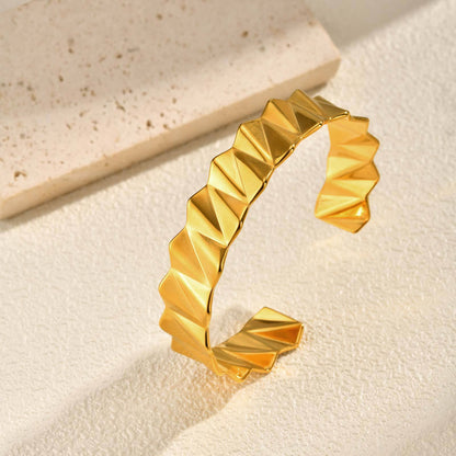 For Women Geometric Bangle Bracelet In 304 Stainless Steel Featuring Electroplated 18K Real Gold Plated Finish With Rhinestones