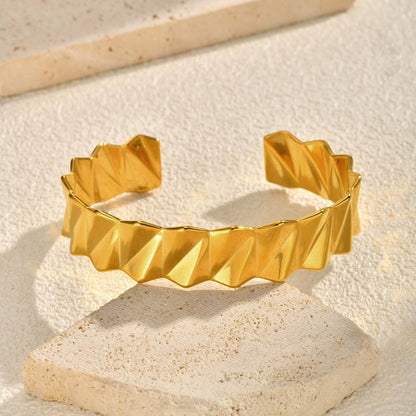 For Women Geometric Bangle Bracelet In 304 Stainless Steel Featuring Electroplated 18K Real Gold Plated Finish With Rhinestones